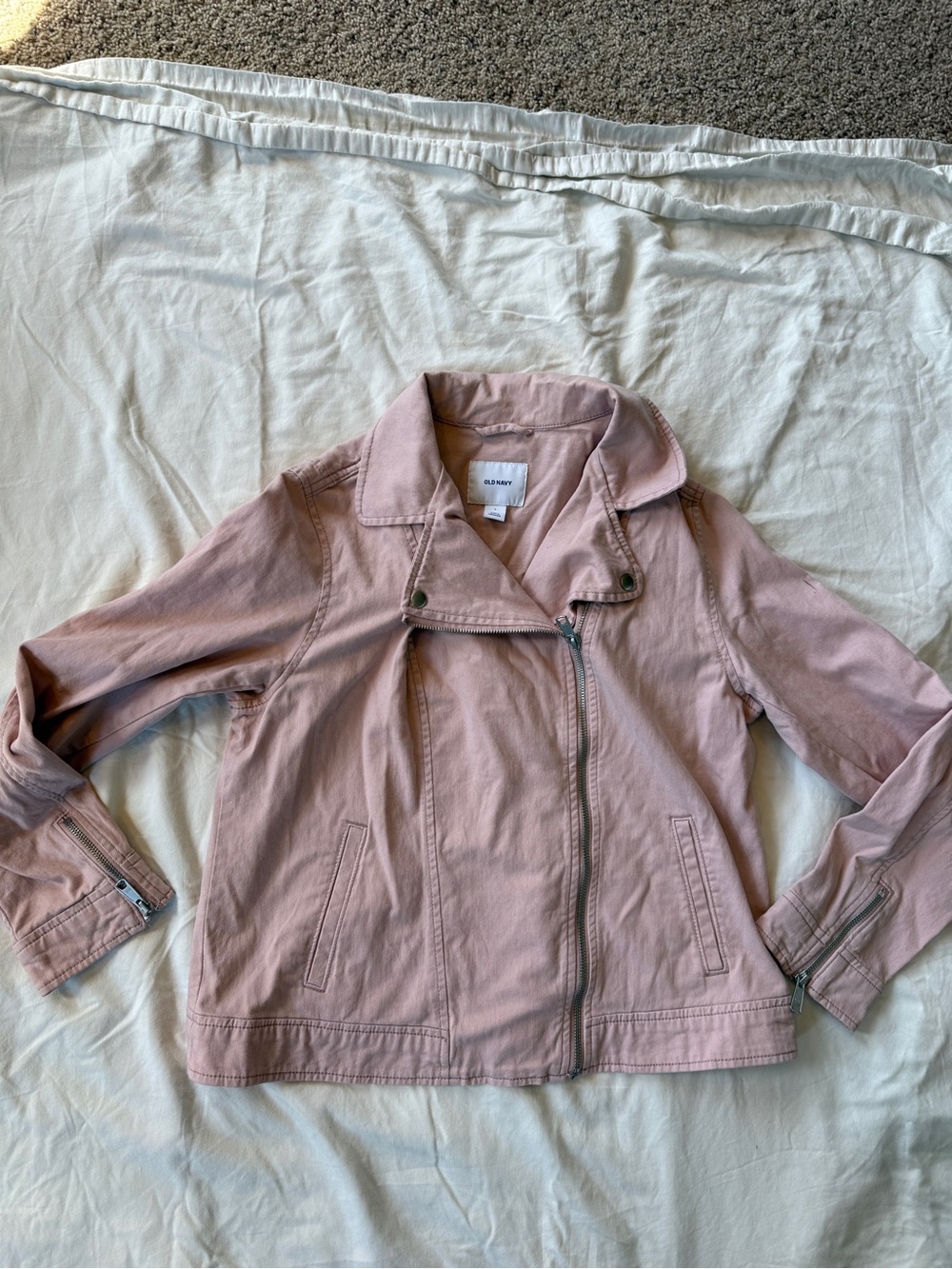 Old Navy Blush Pink Denim Moto Jacket Large